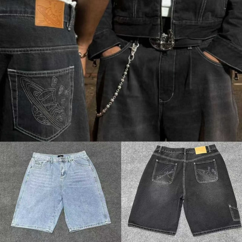Traper kratke hlače s izšivanjem Broken Planet, ravni kroj, mikroelastičnost, hip-hop stil, ljeto 2025
