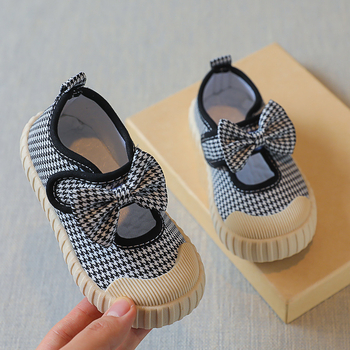 Cipele za djevojčice od platna s Velcro kopčom, uzorak Houndstooth, niski gornji dio, prozračne i protuklizne