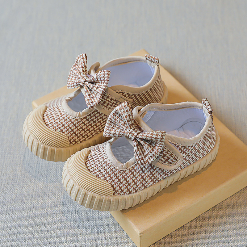 Cipele za djevojčice od platna s Velcro kopčom, uzorak Houndstooth, niski gornji dio, prozračne i protuklizne