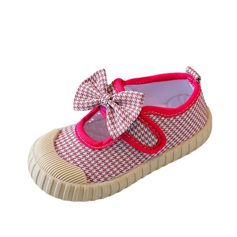 Cipele za djevojčice od platna s Velcro kopčom, uzorak Houndstooth, niski gornji dio, prozračne i protuklizne