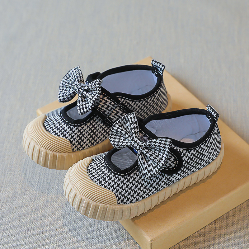 Cipele za djevojčice od platna s Velcro kopčom, uzorak Houndstooth, niski gornji dio, prozračne i protuklizne