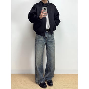 Muške traperice u retro stilu ravne kroja, srednji struk, zip, denim