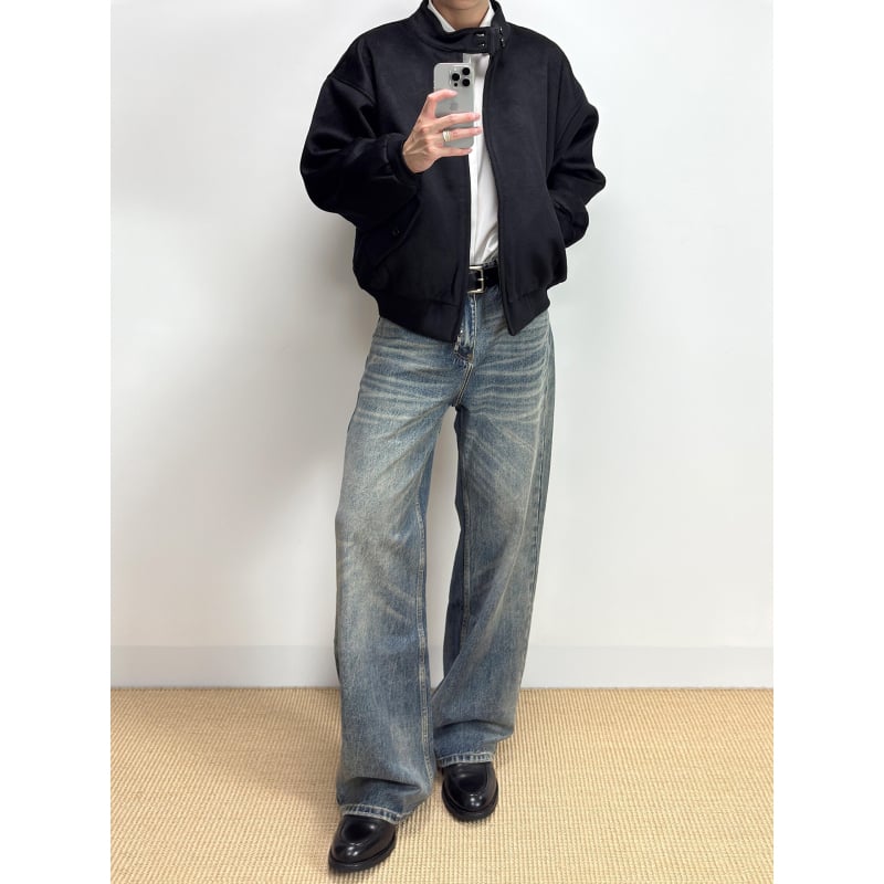 Muške traperice u retro stilu ravne kroja, srednji struk, zip, denim
