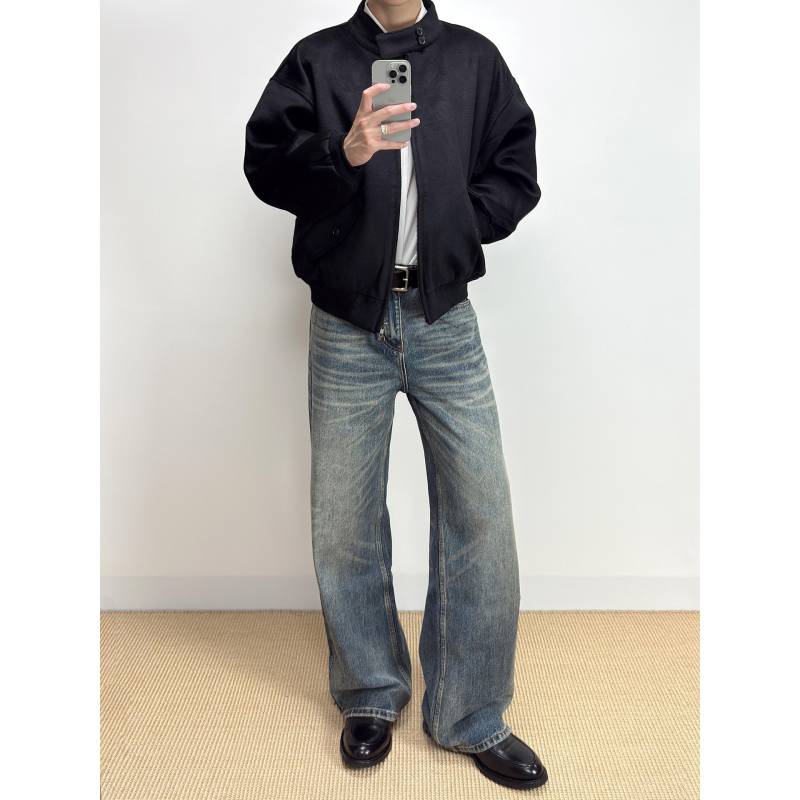 Muške traperice u retro stilu ravne kroja, srednji struk, zip, denim