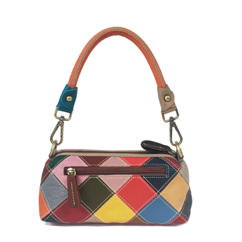 Ida Geantă de damă din piele naturală, model carouri, buzunar pentru telefon, buzunare interioare, curea de umăr crossbody