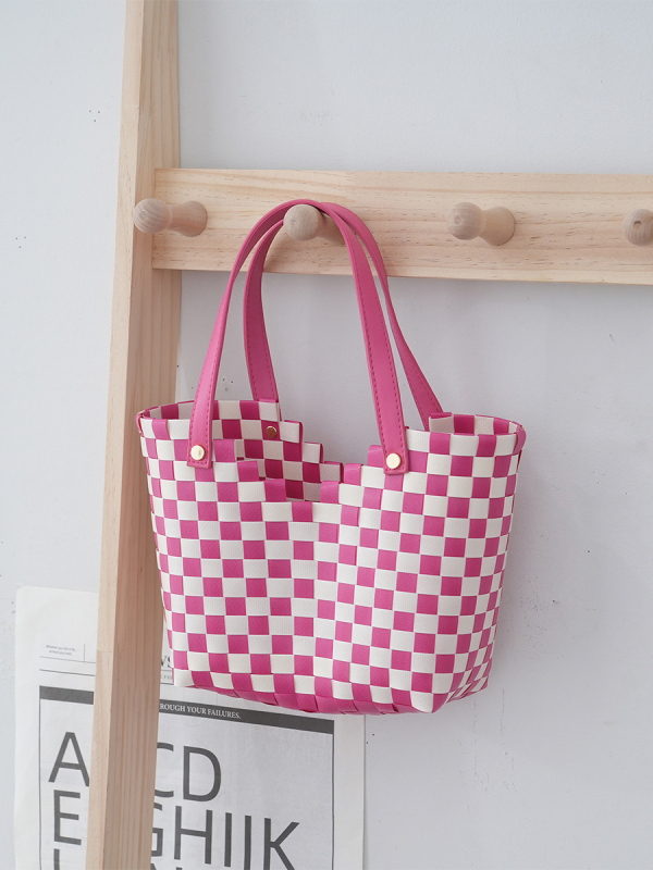 PVC szőtt táska, függőleges négyzet alakú, felső nyitás, belső dokumentumtartó zseb, PVC anyag