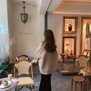 Pulover cardigan din bumbac cu elastan, decolteu în V, mâneci lungi, stil prințesă, primăvara 2025