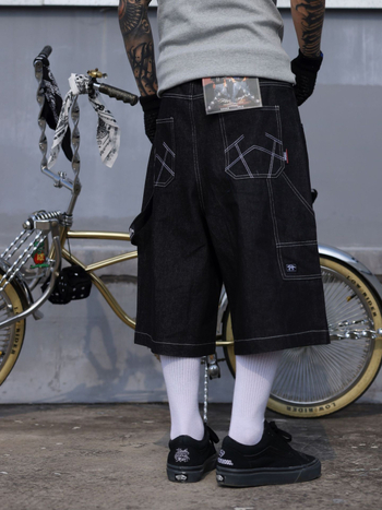 Muške traperice vintage hip-hop stil, ravni kroj, kratka duljina, pamuk denim