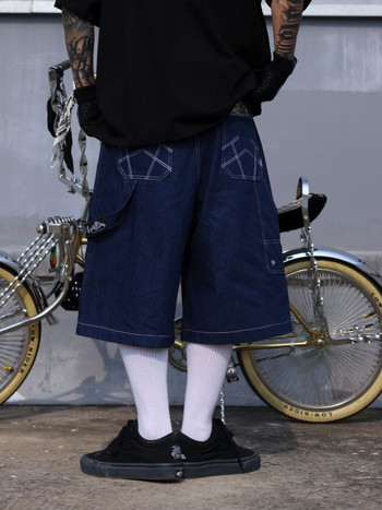 Muške traperice vintage hip-hop stil, ravni kroj, kratka duljina, pamuk denim
