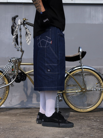 Muške traperice vintage hip-hop stil, ravni kroj, kratka duljina, pamuk denim