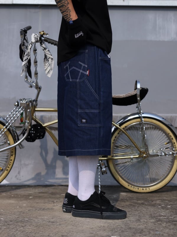 Muške traperice vintage hip-hop stil, ravni kroj, kratka duljina, pamuk denim