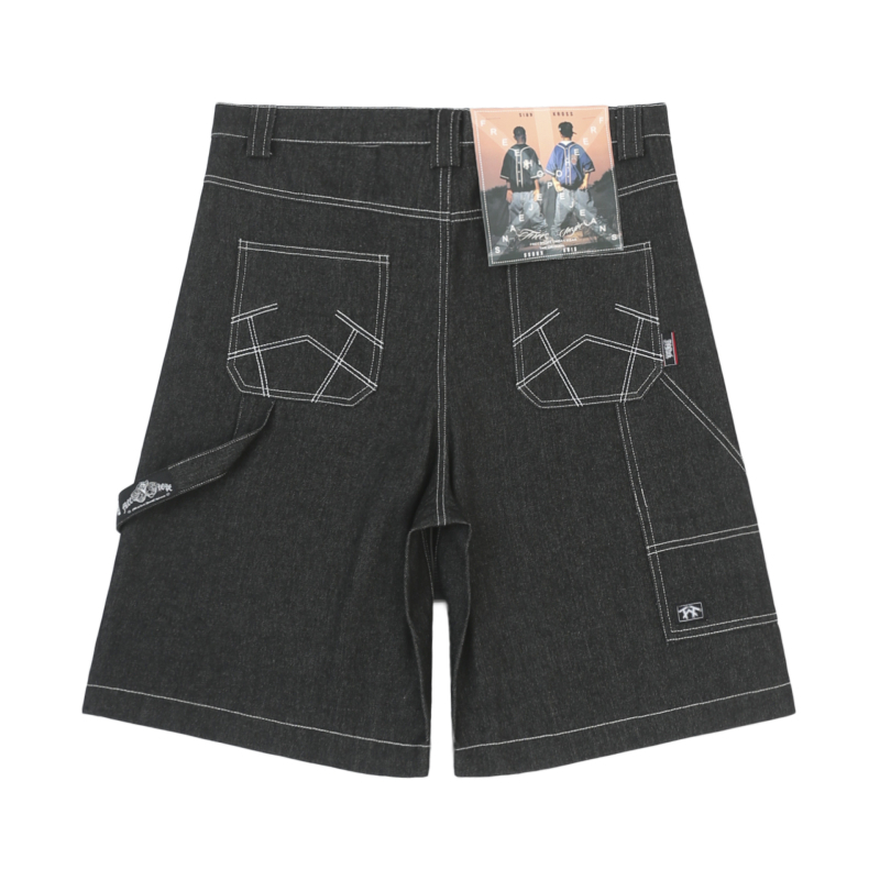 Muške traperice vintage hip-hop stil, ravni kroj, kratka duljina, pamuk denim
