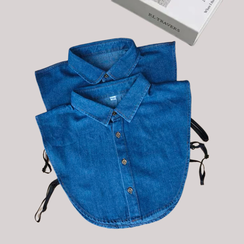 Guler din denim pentru femei, guler imitatie decorativ interior pentru pulover și cămașă, adult, toamnă 2020