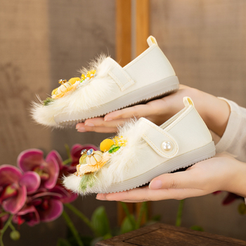 Pantofi de copii pentru fete, broderie în stil etnic, motiv tigru, talpă din cauciuc, partea superioară respirabilă, închidere cu bandă elastică