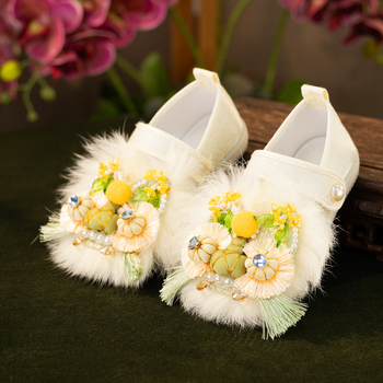 Pantofi de copii pentru fete, broderie în stil etnic, motiv tigru, talpă din cauciuc, partea superioară respirabilă, închidere cu bandă elastică