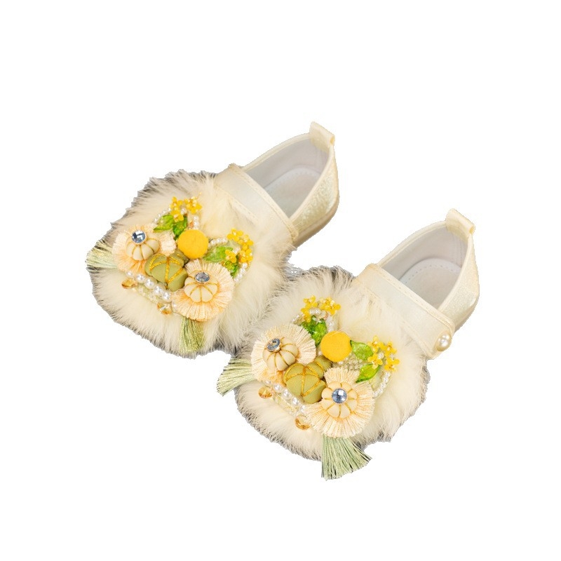 Pantofi de copii pentru fete, broderie în stil etnic, motiv tigru, talpă din cauciuc, partea superioară respirabilă, închidere cu bandă elastică