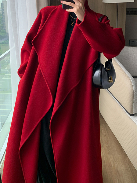 Női kasmírs köpeny kabát, hosszú, galléros, vastag anyag, gombokkal és zsebekkel