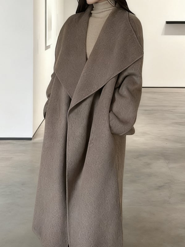 Női kasmírs köpeny kabát, hosszú, galléros, vastag anyag, gombokkal és zsebekkel