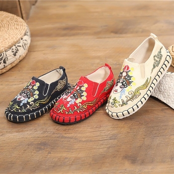 Pantofi de copii brodați din canvas – Unisex, Stil retro, 4–12 ani