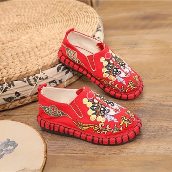 Pantofi de copii brodați din canvas – Unisex, Stil retro, 4–12 ani