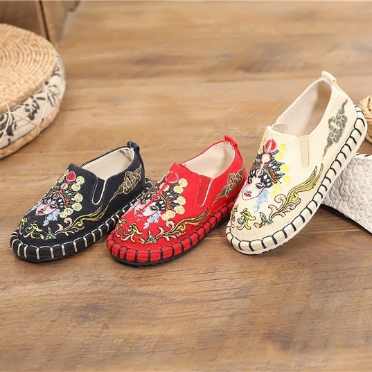 Pantofi de copii brodați din canvas – Unisex, Stil retro, 4–12 ani