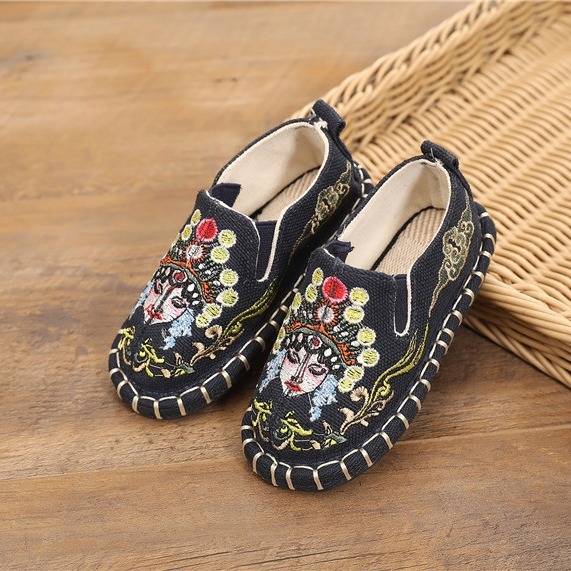 Pantofi de copii brodați din canvas – Unisex, Stil retro, 4–12 ani