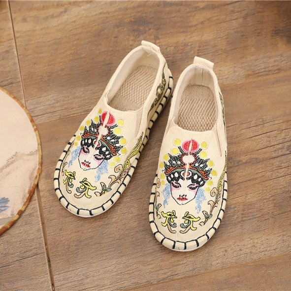 Pantofi de copii brodați din canvas – Unisex, Stil retro, 4–12 ani