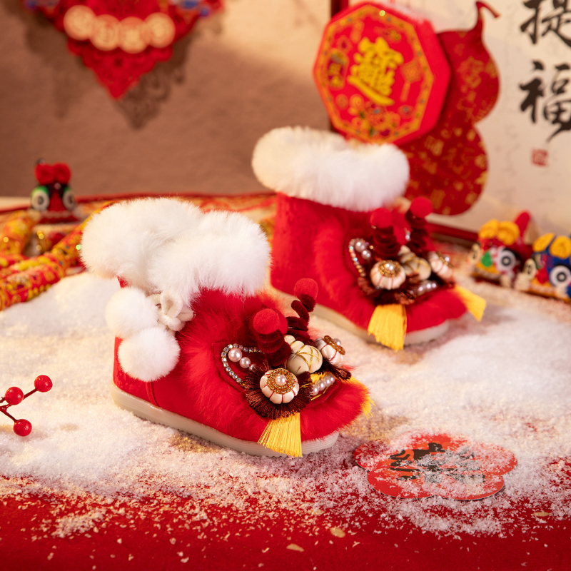 Cizme din bumbac pentru copii, broderie cu cap de tigru, motiv etnic, primăvara 2025, stil vintage