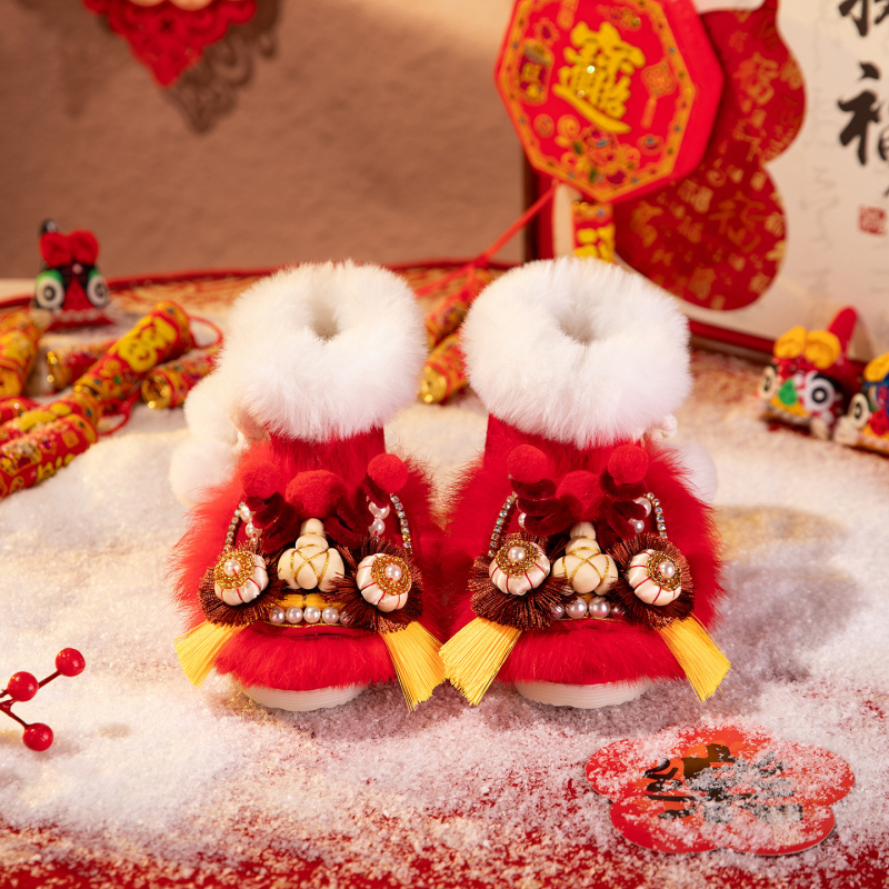 Cizme din bumbac pentru copii, broderie cu cap de tigru, motiv etnic, primăvara 2025, stil vintage