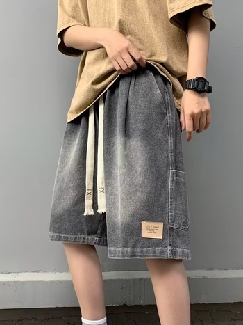 Traper šortsevi, američki retro stil, oprani, labavi ravni kroj, 100% poliester, mikroelastičnost, korejski stil