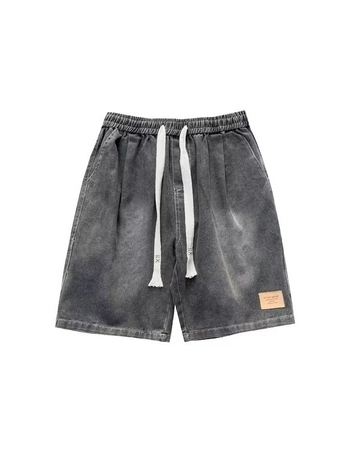 Traper šortsevi, američki retro stil, oprani, labavi ravni kroj, 100% poliester, mikroelastičnost, korejski stil