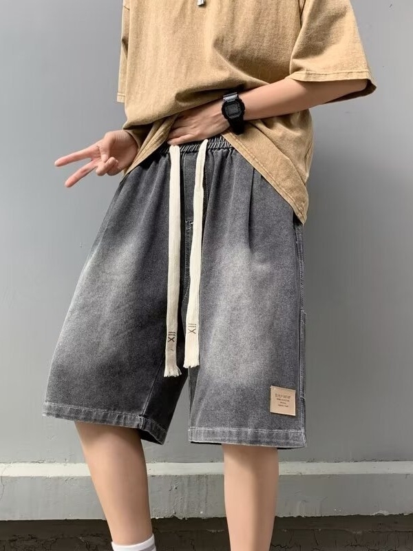 Traper šortsevi, američki retro stil, oprani, labavi ravni kroj, 100% poliester, mikroelastičnost, korejski stil