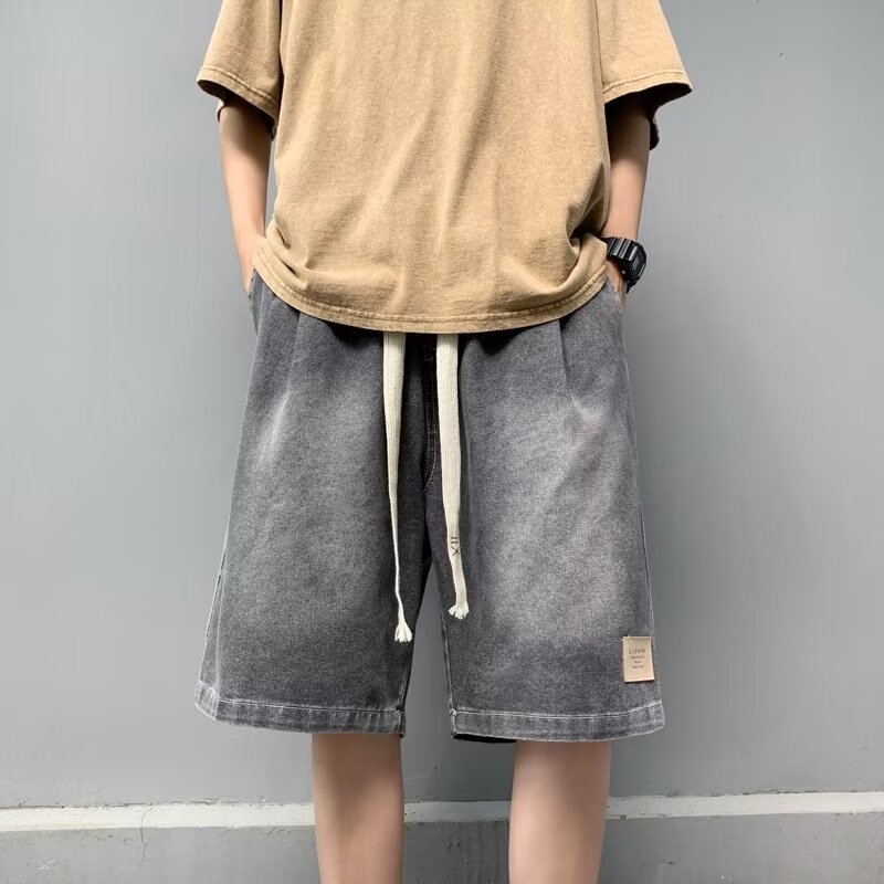 Traper šortsevi, američki retro stil, oprani, labavi ravni kroj, 100% poliester, mikroelastičnost, korejski stil
