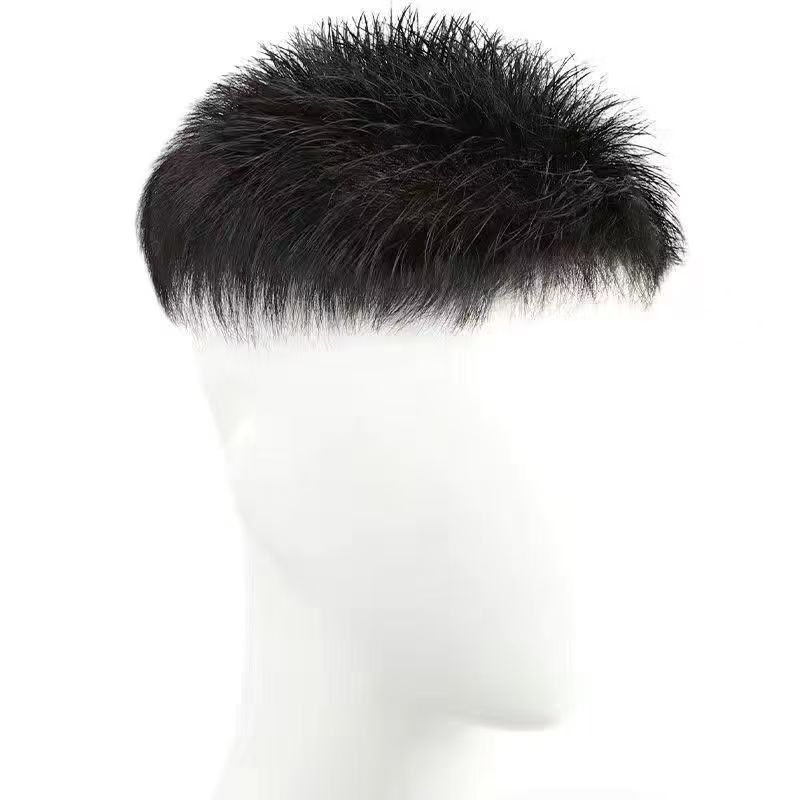 Muški komad perike za kronu — lagan, prozračan, kratka ljudska kosa, može se bojiti, pokriva sijedu kosu