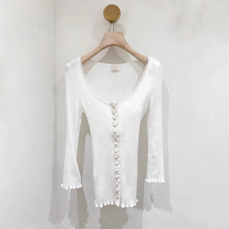 Pulover tricotat cu guler rotund, mâneci lungi, croi slim, culoare uni