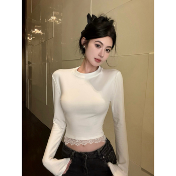 Patchwork mintás póló, 95% poliészter, hosszú ujjú, kerek nyakú, derekat szorító dizájn