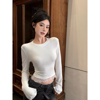 Patchwork mintás póló, 95% poliészter, hosszú ujjú, kerek nyakú, derekat szorító dizájn