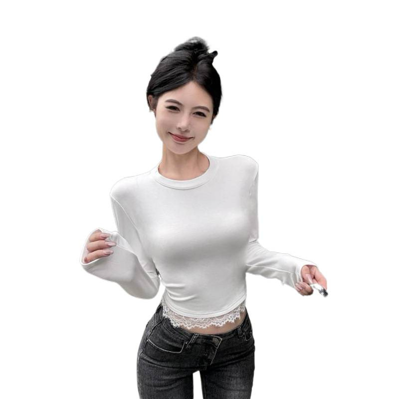 Patchwork mintás póló, 95% poliészter, hosszú ujjú, kerek nyakú, derekat szorító dizájn