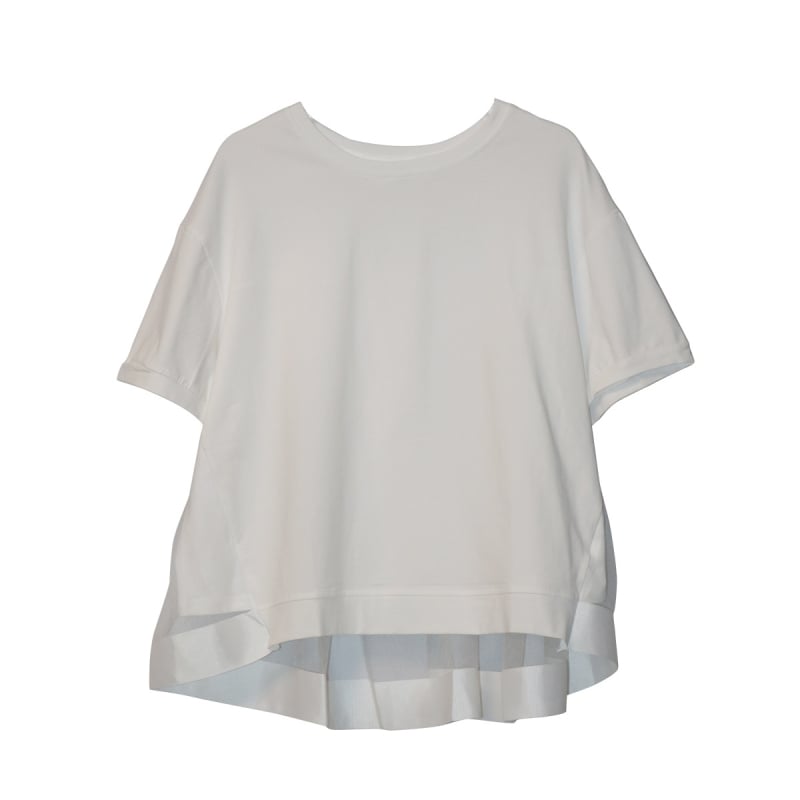 Т-шърт с мрежести панели, дантелени шевове, кръгло деколте, къси ръкави, памук-полиестер смес