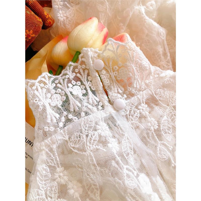 Дамска дантелена базова блуза с мрежеста вложка, полуръкав, бродирана вискозна тъкан, есенно-зимна 2025