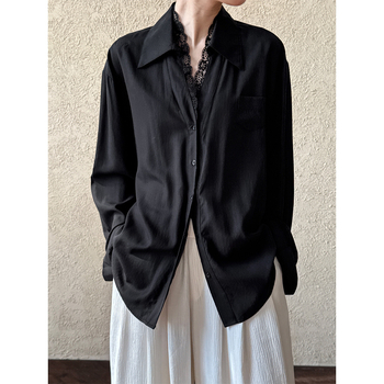 Polo galléros ing patchwork részletekkel, hosszú ujjú, laza szabás, Lyocell-keverék anyag, francia stílus