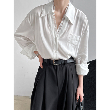 Polo galléros ing patchwork részletekkel, hosszú ujjú, laza szabás, Lyocell-keverék anyag, francia stílus