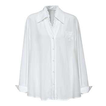 Polo galléros ing patchwork részletekkel, hosszú ujjú, laza szabás, Lyocell-keverék anyag, francia stílus