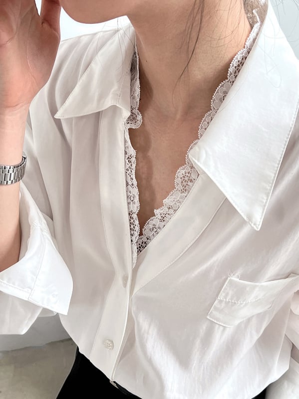 Polo galléros ing patchwork részletekkel, hosszú ujjú, laza szabás, Lyocell-keverék anyag, francia stílus