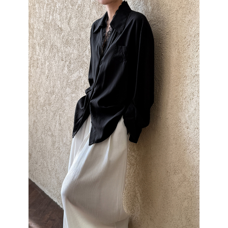 Polo galléros ing patchwork részletekkel, hosszú ujjú, laza szabás, Lyocell-keverék anyag, francia stílus