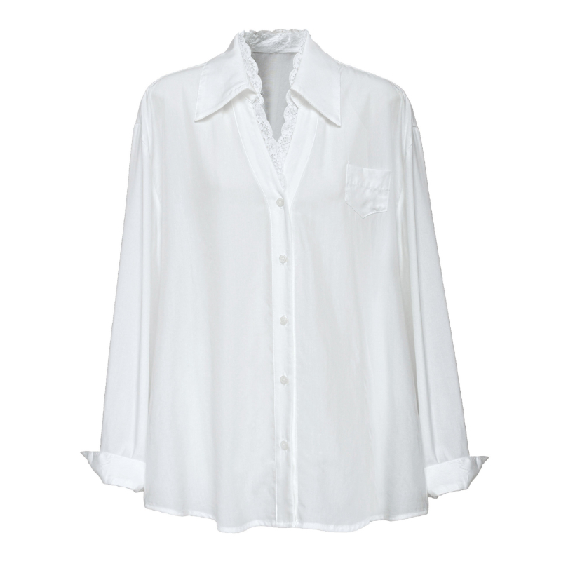 Polo galléros ing patchwork részletekkel, hosszú ujjú, laza szabás, Lyocell-keverék anyag, francia stílus