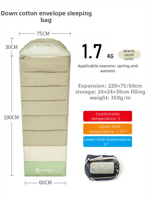 Υπνόσακος τύπου envelope για ενήλικες — χειμερινή ενίσχυση μόνωσης, 2 kg, γέμισμα: down cotton, επένδυση: βαμβάκι πλυμένο, ύφασμα: Chunya Spinning