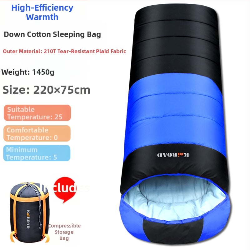 Υπνόσακος για κάμπινγκ, ενήλικες, σχήμα φακέλου, γέμισμα: down cotton, επένδυση ανθεκτική σε σχίσιμο με καρό μοτίβο, ύφασμα: Chunya Spinning, βάρος 2800 g