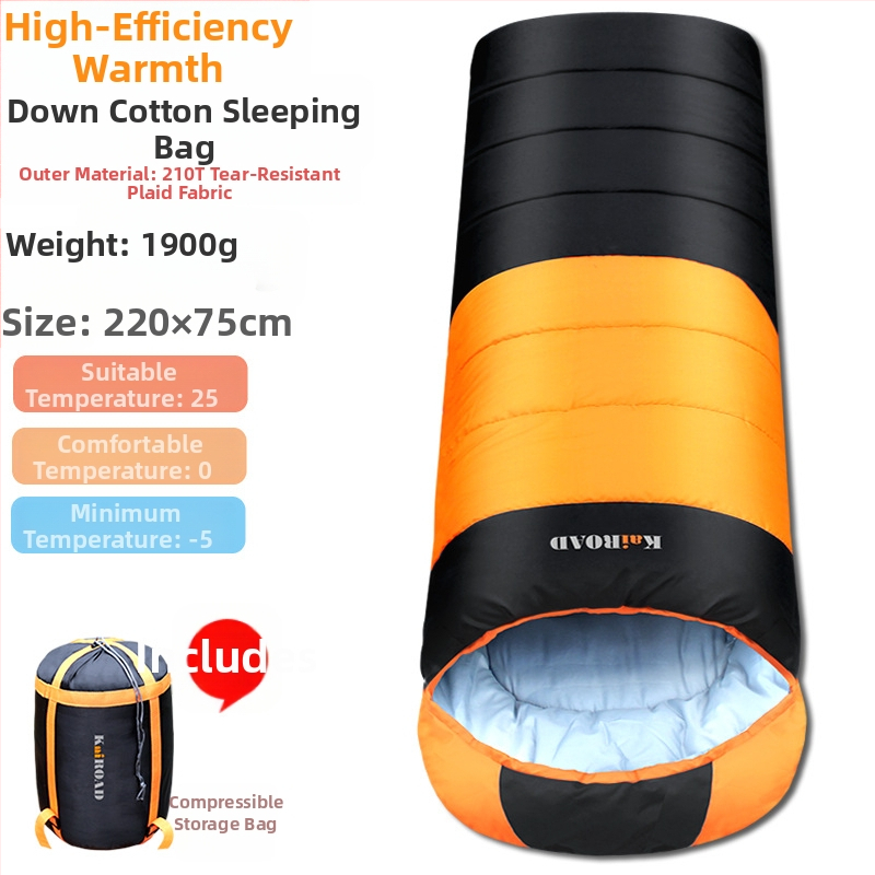 Υπνόσακος για κάμπινγκ, ενήλικες, σχήμα φακέλου, γέμισμα: down cotton, επένδυση ανθεκτική σε σχίσιμο με καρό μοτίβο, ύφασμα: Chunya Spinning, βάρος 2800 g