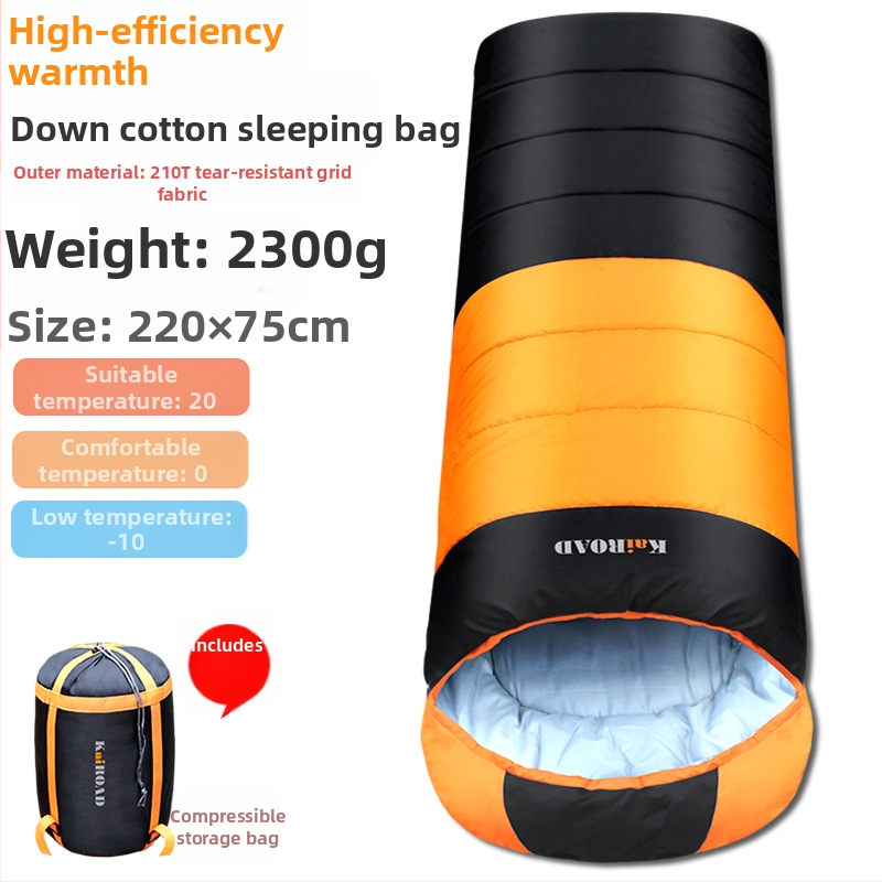 Υπνόσακος για κάμπινγκ, ενήλικες, σχήμα φακέλου, γέμισμα: down cotton, επένδυση ανθεκτική σε σχίσιμο με καρό μοτίβο, ύφασμα: Chunya Spinning, βάρος 2800 g